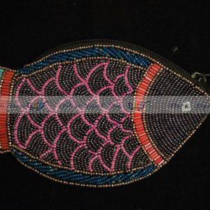 Fish Designed Crochet Glass Purse With Zipper & Strap