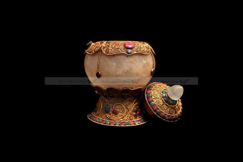 Gold Plated Crystal Bowl WIth Stone Cover