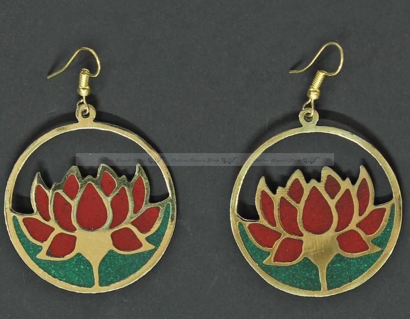 Stone filled Brass Lotus Circle Earring