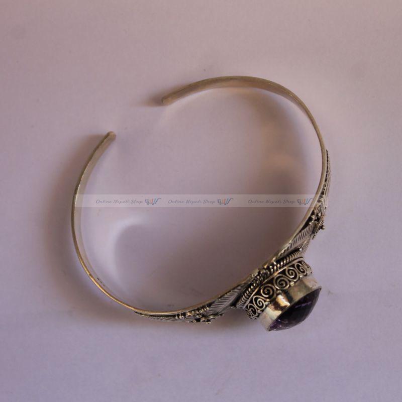 Handmade Amethyst Sterling Silver Bangle - Image 2
