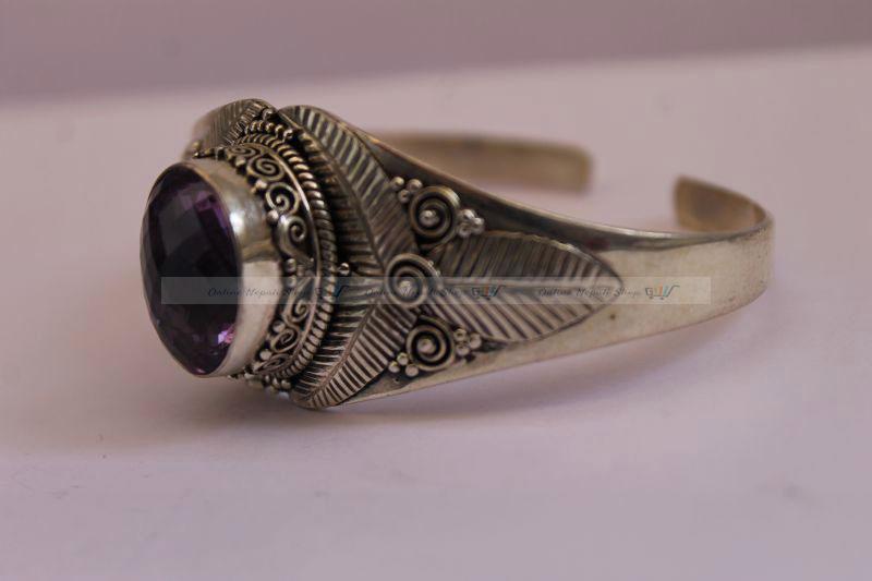 Handmade Amethyst Sterling Silver Bangle - Image 3