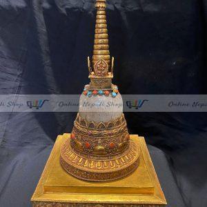 Handmade Crystal Stupa With Fire Gold