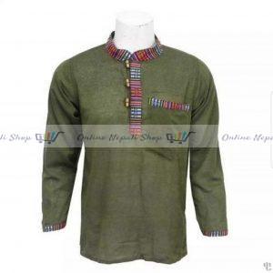 Handmade Cotton Kurta , Green Dying