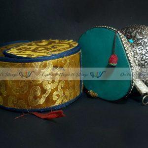 Tibetan Chod Damaru With White Metal