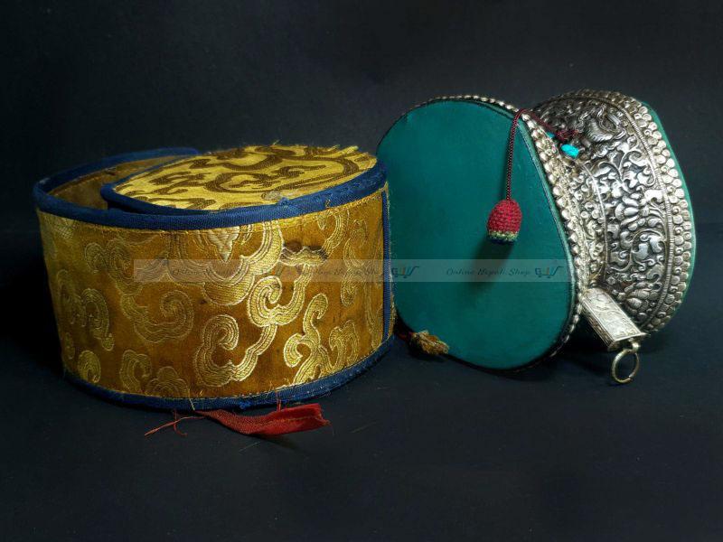 Tibetan Chod Damaru With White Metal