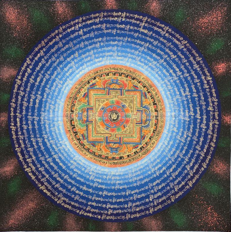Hand-Painted Buddhist Om Mantra Mandala Thangka - Image 2