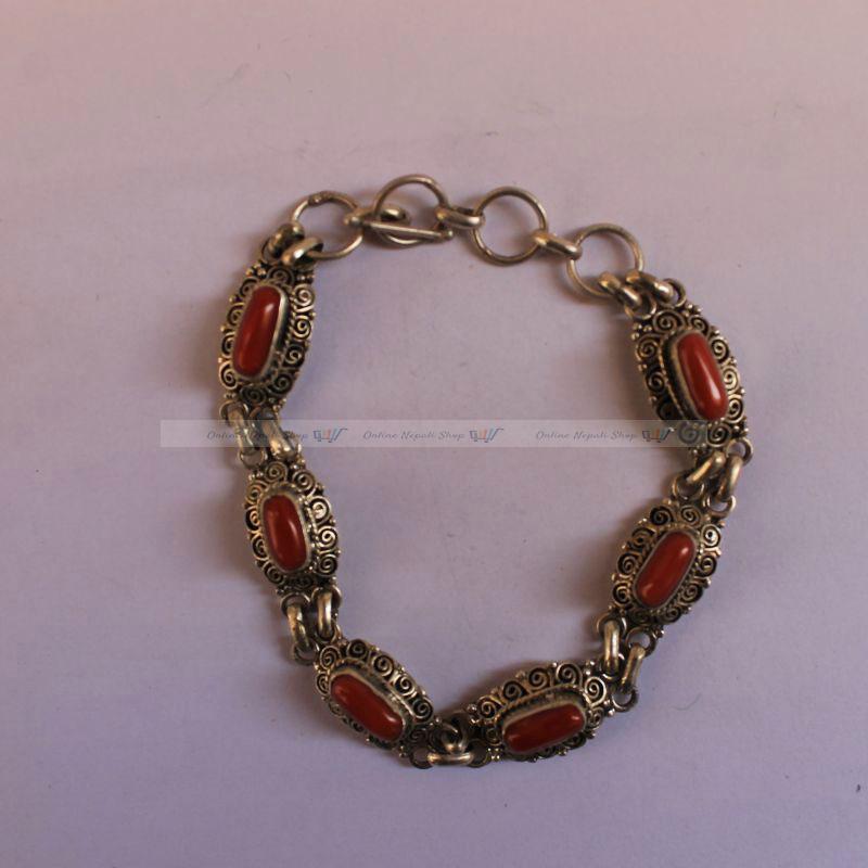 Handmade Coral Sterling Silver Bracelet - Image 2