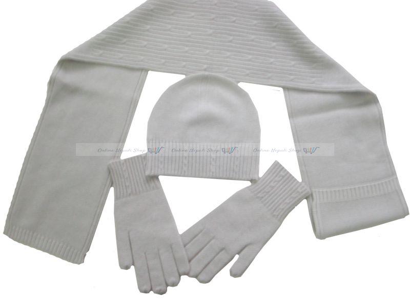 Pure Cashmere Cap ,scarf and gloves set