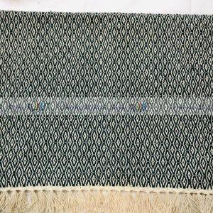 Cotton Linen Dining Mats with Patterned Design (Green & White)