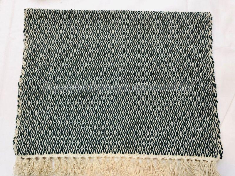 Cotton Linen Dining Mats with Patterned Design (Green & White)