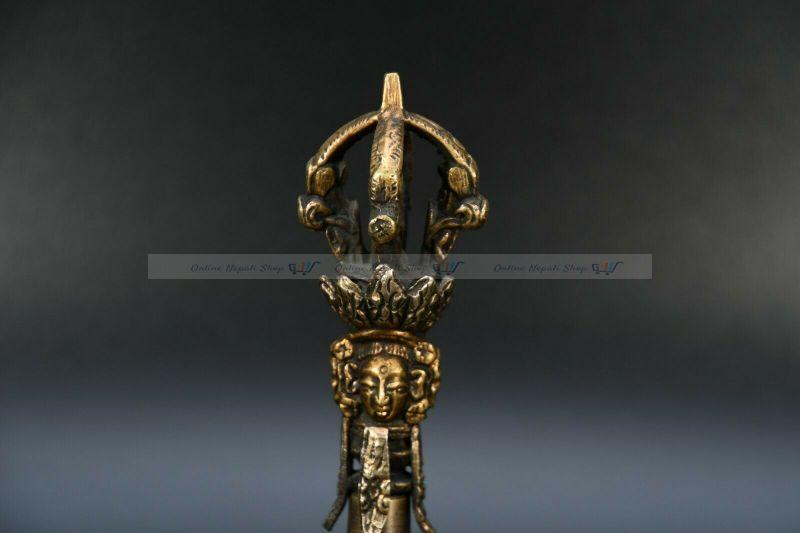Symbol Carved Bronze Dorje Vajra Bell - Image 2