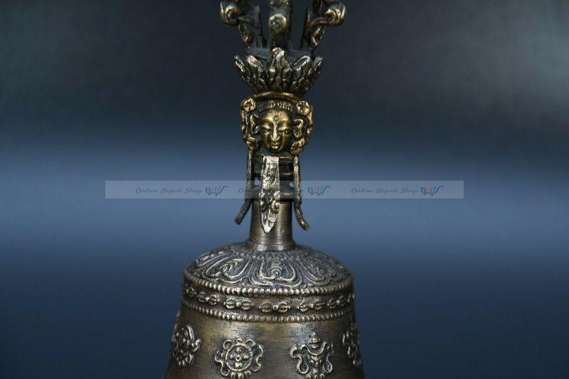 Symbol Carved Bronze Dorje Vajra Bell - Image 3