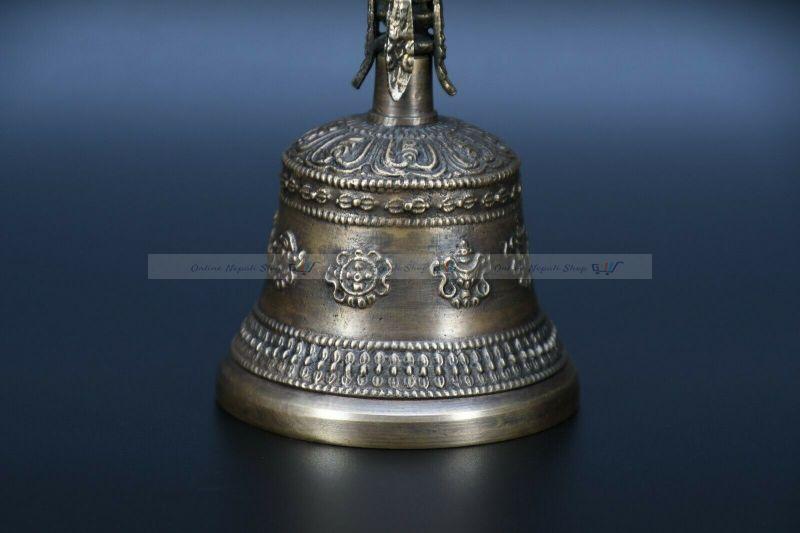 Symbol Carved Bronze Dorje Vajra Bell - Image 4