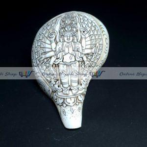 Tibetan Conch Shell with Sahasrabhuja Avalokiteswara