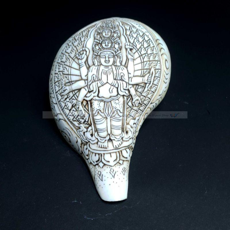 Tibetan Conch Shell with Sahasrabhuja Avalokiteswara