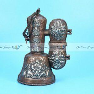Copper Bronze Mantra Chhepu Dorje Vajra Bell & Holder Box