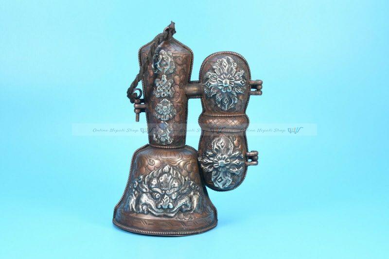 Copper Bronze Mantra Chhepu Dorje Vajra Bell & Holder Box