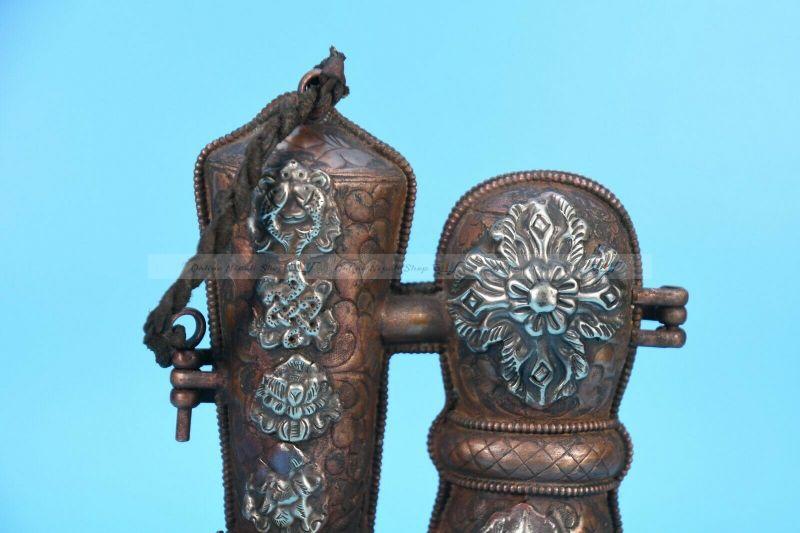 Copper Bronze Mantra Chhepu Dorje Vajra Bell & Holder Box - Image 3